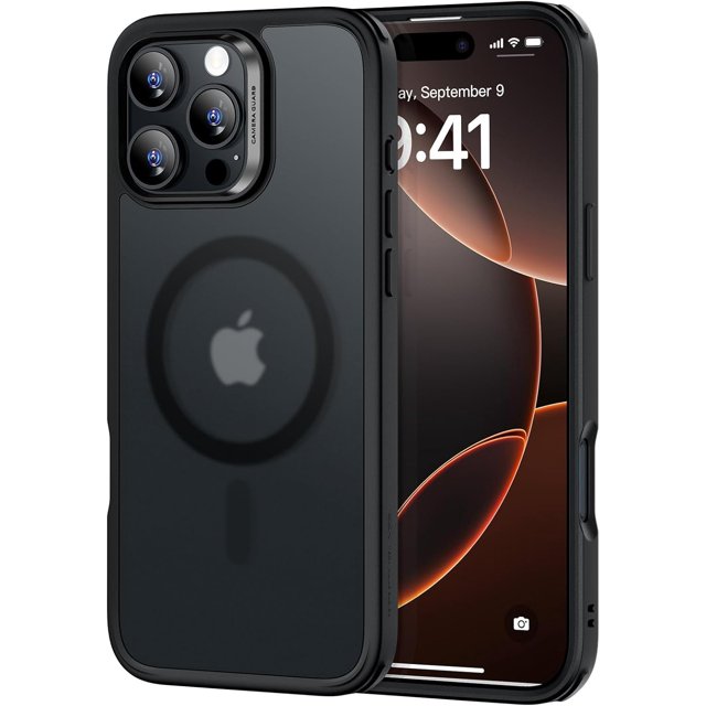Pour iPhone 16 Pro Max Étui, Compatible avec MagSafe, Protection Antichoc de Qualité Militaire, Étui Magnétique pour iPhone 16 Pro Max, Étui Hybride Classique (HaloLock), Transparent, Noir Givré