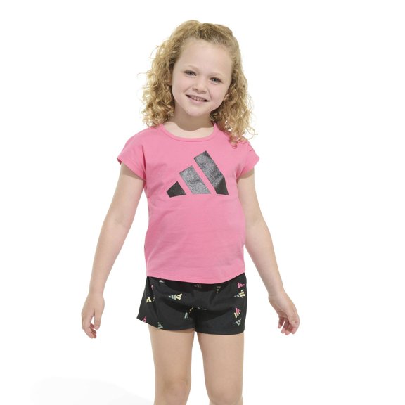 Girls 4-6 adidas Tie Dye Heart Tee and All Over Print Shorts Set Color: Pink Fusion Size: 6X