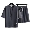 thumbnail image 1 of Camiseta corta para hombre, traje de pantalones, camiseta corta texturizada respetuosa con la piel a la moda, traje de pantalones deportivos para la escuela, 1 of 8