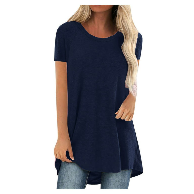 Scyoekwg Long Tunic Tops for Womens Summer Short Sleeve Plus Size T Shirts  Casual Loose Solid Color Pullover Tunic Tops To Wear With Leggings Green  XXXXL 