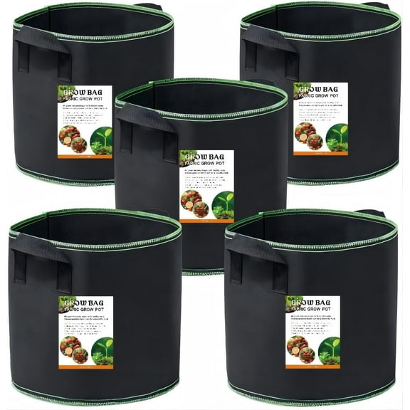 AMAXUN 5-Pack 5Gallon Heavy Duty Aeration Fabric Pots with Handles, Thickened Nonwoven Reinforced bag opening Plant Bags for Vegetables, Flowers, Fruits