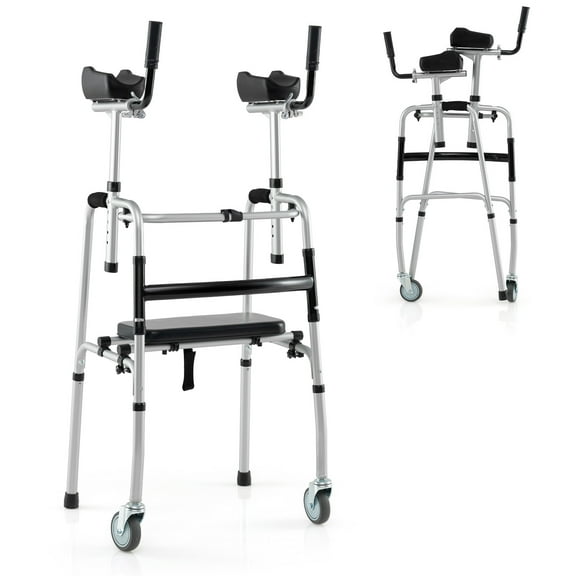 Giantex Folding Walker, 450 Lbs Foldable Standard Walker, Lightweight Walking Mobility Aid for Seniors, Handicap, Disabled, Silver