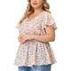 thumbnail image 2 of Women's Plus Size Peplum Top Flare Sleeve Casual V Neck Smocked Waist Floral Blouses Pink 2X, 2 of 7