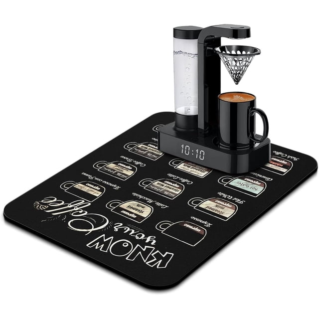 24x18in Super Absorbent AntiSlip Silicone Coffee Bar Mat: Fits Under Coffee Maker Espresso Machine – Hide Stains Stylish Draining Pad Decor Gift for Kitchen Countertop