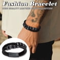 thumbnail image 3 of Bestyle Men Black Bracelets Double-Row Braided Leather Bracelet Stainless Steel Wristband Bangle Gift for Dad Son Bother Boyfriend 8.3", 3 of 9