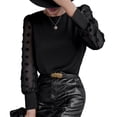 thumbnail image 4 of Defitshape Women's Long Sleeve Blouse Shirt Soft Button Chiffon Sheer Cool Loose Crew Neck Summer Casual Tops Black Large, 4 of 4