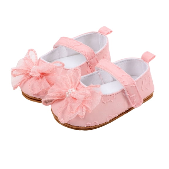 Baby Girls Mary Jane Flat Shoes with Lace Bowknot Soft Sole Walking Shoes Breathable Canvas Shoes Pink 4 Infant