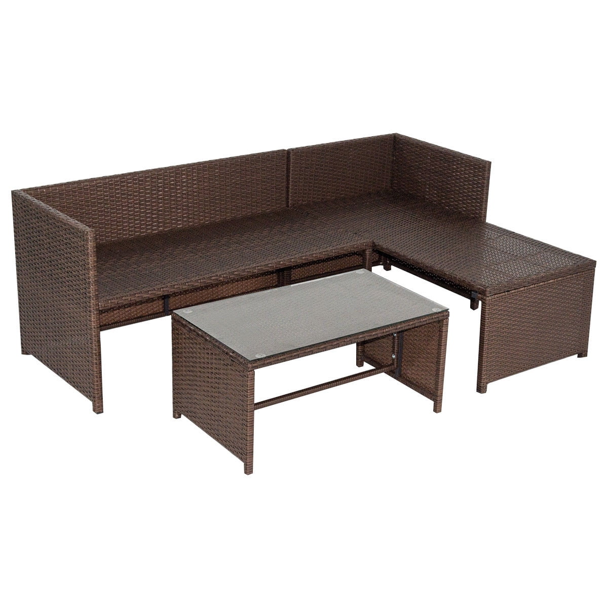 Costway 3PC Outdoor Patio Sofa Set Rattan Wicker Deck Couch Garden Furniture