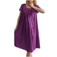 thumbnail image 6 of Tnhcen Plus Size Nightgown Women's Sleepwear Sexy Lace Trim Short Sleeve Nightdress Midi Length Free Size Soft Ice Silk Nightgown for Women, 6 of 9