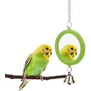 ACDANC Interactive Bird Cage Mirror and Bell Toy, Double Sided Parrot Hanging Accessory with Chain, Mental Stimulation Enrichment for Cockatiel, Parakeet, Canary