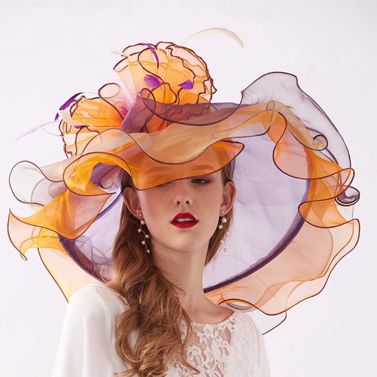 Vintage Wide Brim Fascinator Hat for Wedding Derby Tea Party M839( White )Vintage Kentucky Derby, Church, Wedding, Easter  main image 2