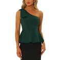 thumbnail image 1 of INSPIRE CHIC One Shoulder Top for Women's Bow Ruffled Peplum Top Dark Green XL, 1 of 6