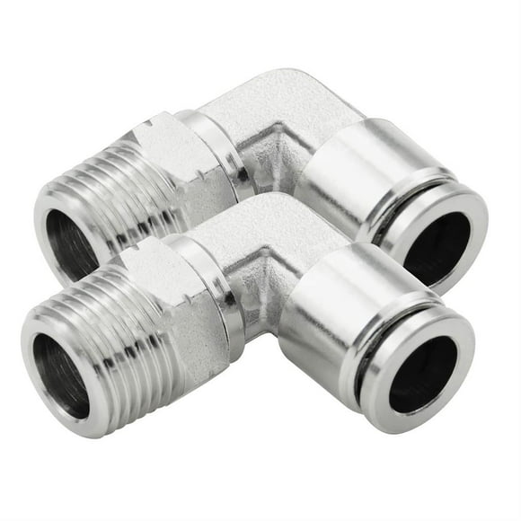 Maoww 2pcs Quick Torque 8mm BSPP External Thread 3/8 Copper Right Angle Quick Connector Pneumatic Element for PU Nylon Hose Air Tool (Silver)