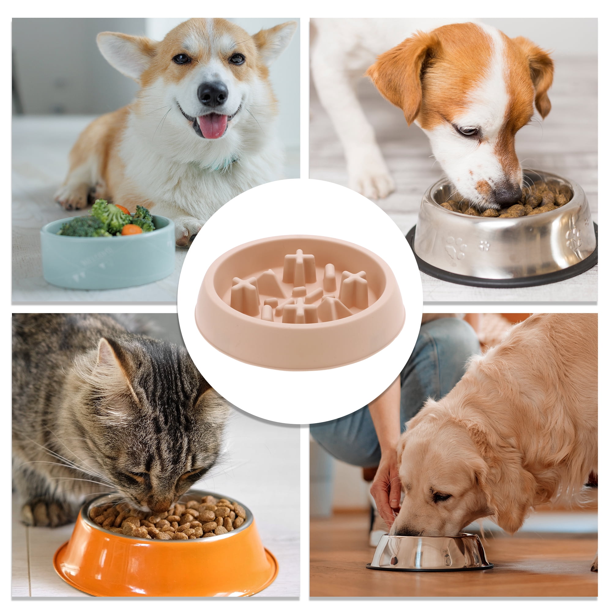 Unique Bargains 1 Pc Convenient Round Dog Bowl for Indoor and Outdoor Pink