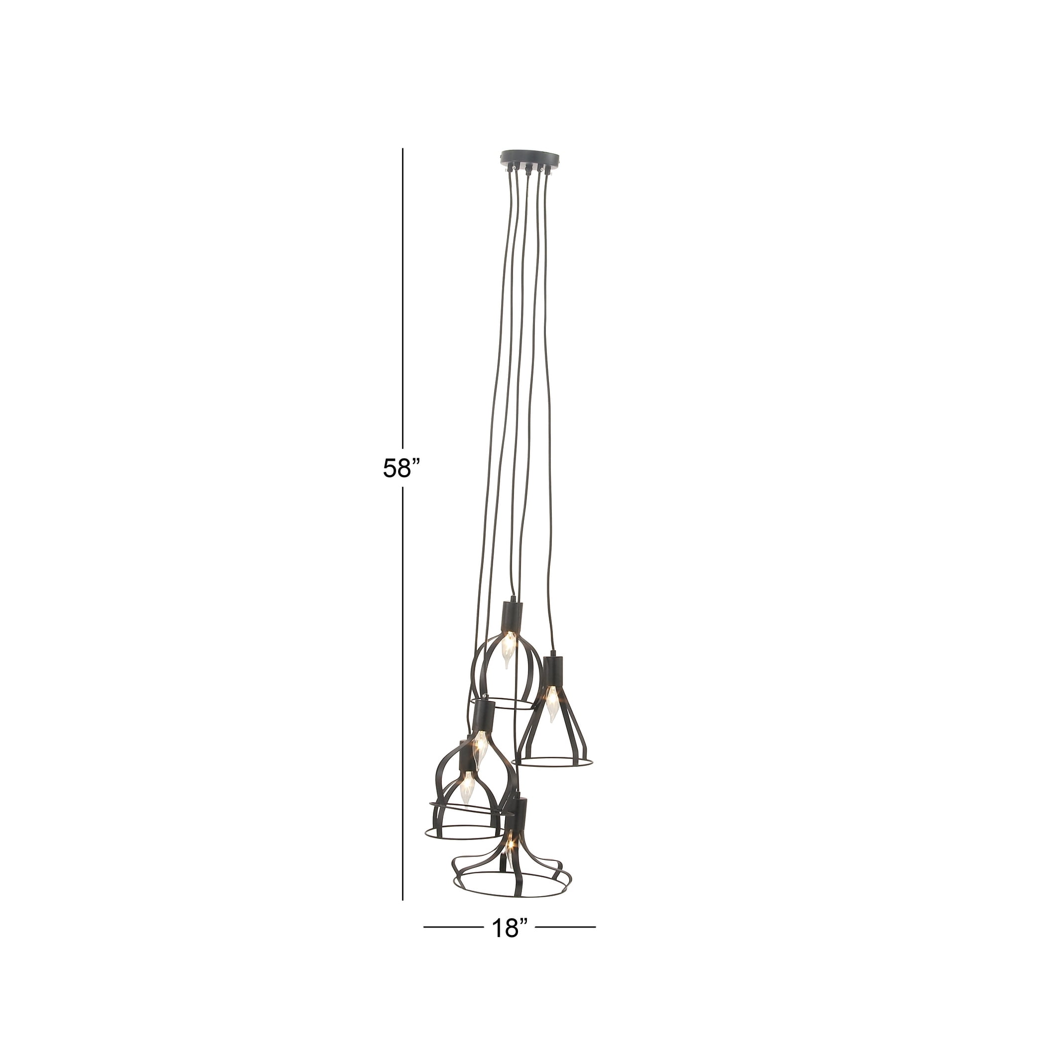 Decmode Contemporary 56 inch black iron bell-shaped five-light pendant lamp with bulb, Black