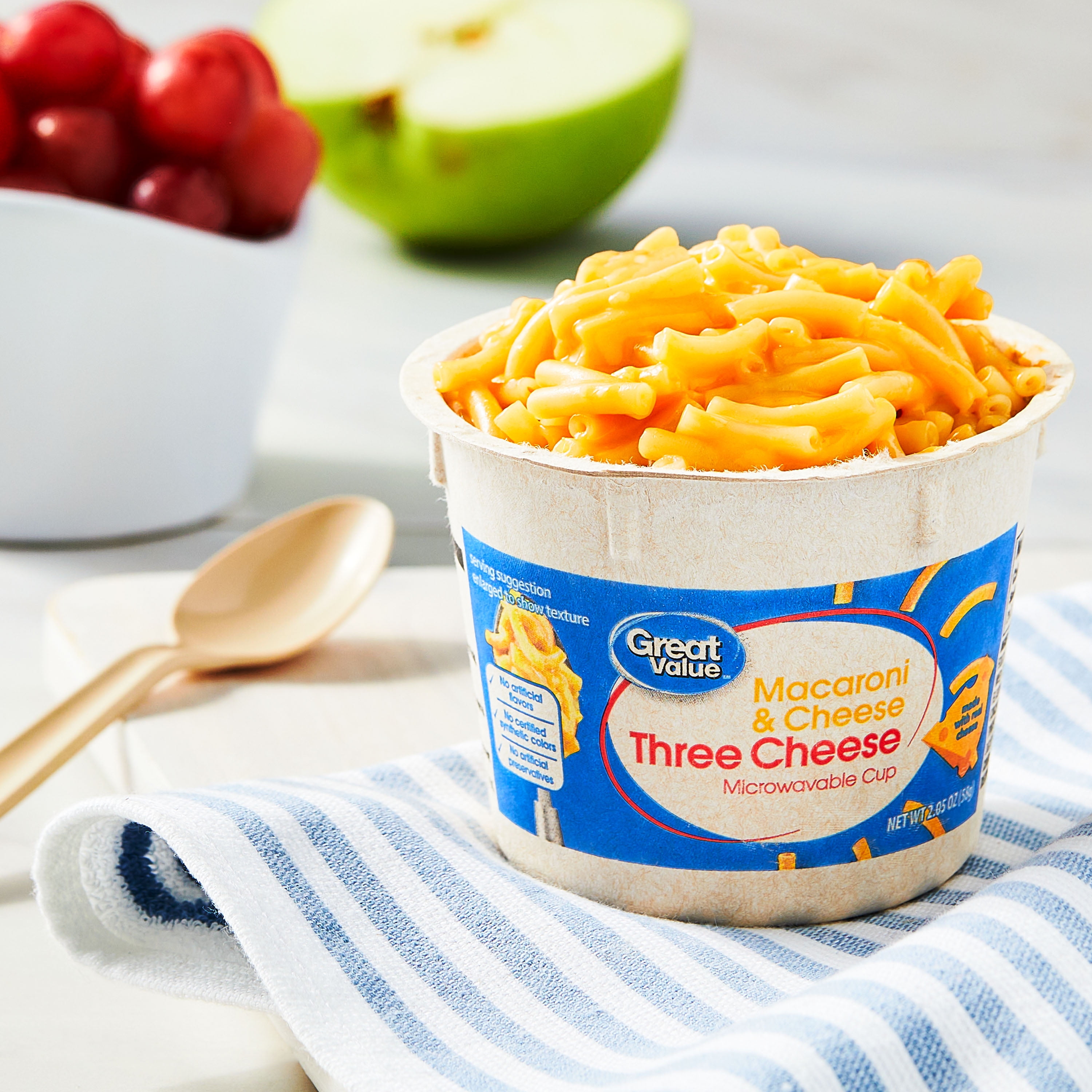 (6 pack) Great Value Three Cheese Macaroni & Cheese, 2.05 oz, 4 Count (Shelf Stable)