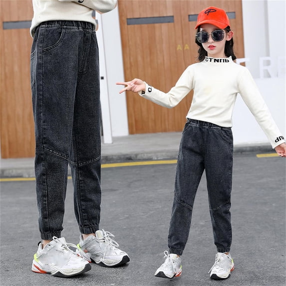 REDARER Girls' Denim Jogger Jeans Elastic Waist Stretch Pants for Spring Casual Wear,8-9 Years