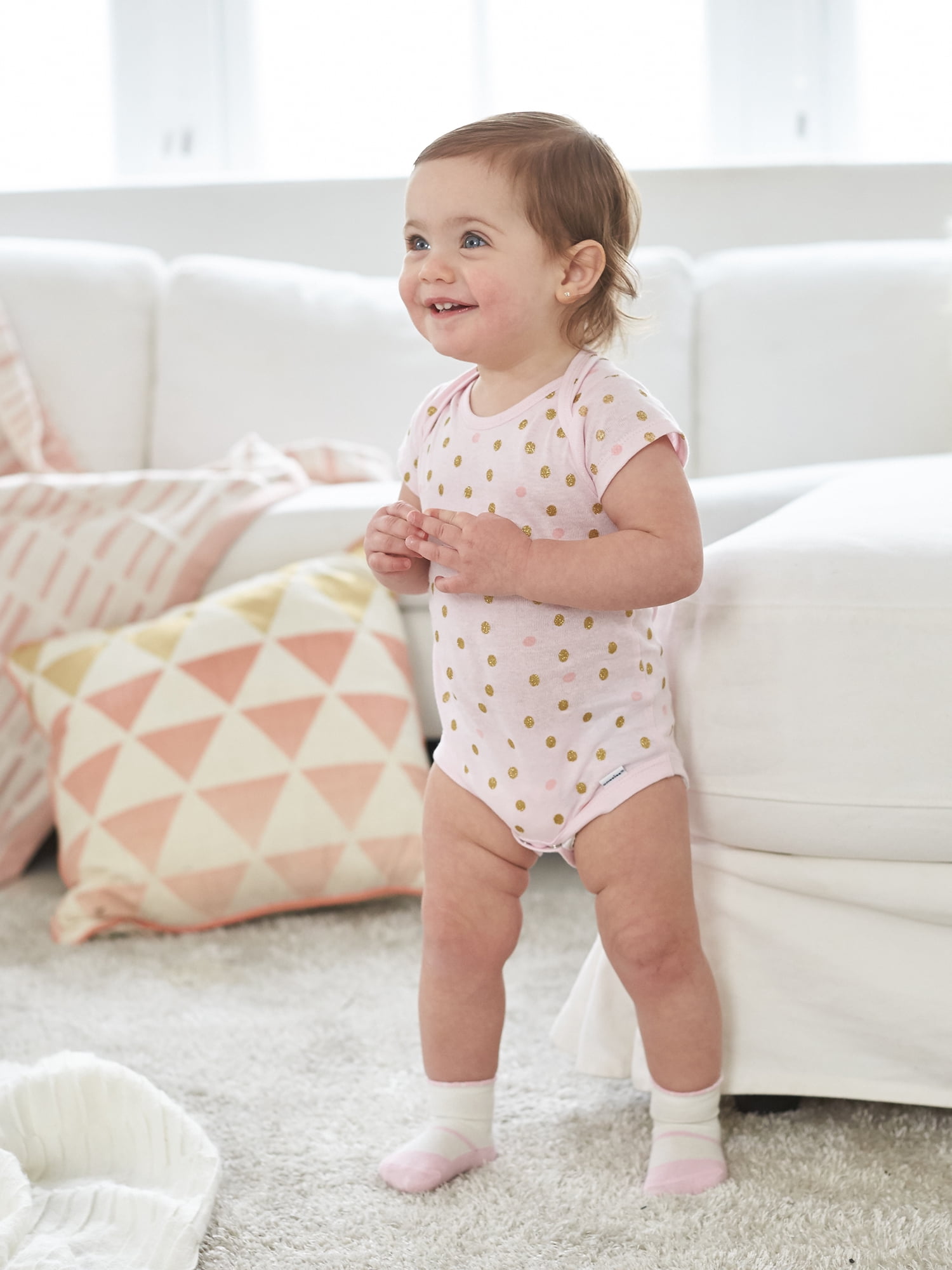 Gerber Baby Girl Short Sleeve Onesies Bodysuits, 5-Pack