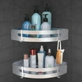 thumbnail image 1 of Estante de baño de 2 piezas, estante de ducha de esquina sin perforación, sin perforación, con 4 ganchos para sujetar accesorios de baño de 18 kg, 30,7 x 22,5 x 4,5 cm, 1 of 5