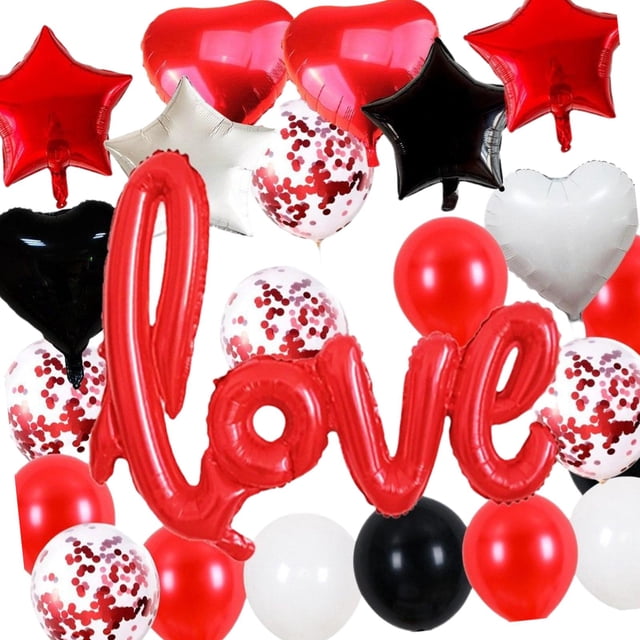 Globos De Látex De Confeti Con Cinta Para La Decoración De La Fiesta De Cumpleaños De La Boda Negro Rojo SM SunniMix Globo de San Valentín
