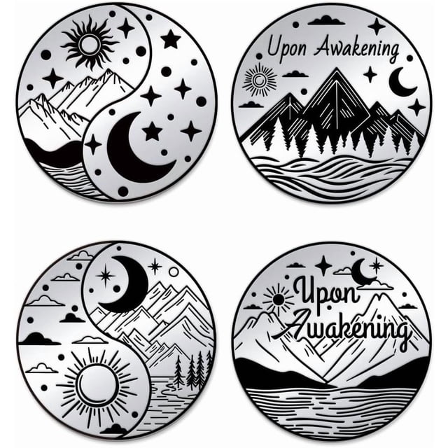 2 piezas de 2 estilos de monedas al despertar, medallón Yin Yang de acero inoxidable, moneda de sobriedad, monedas de aventura en la montaña.