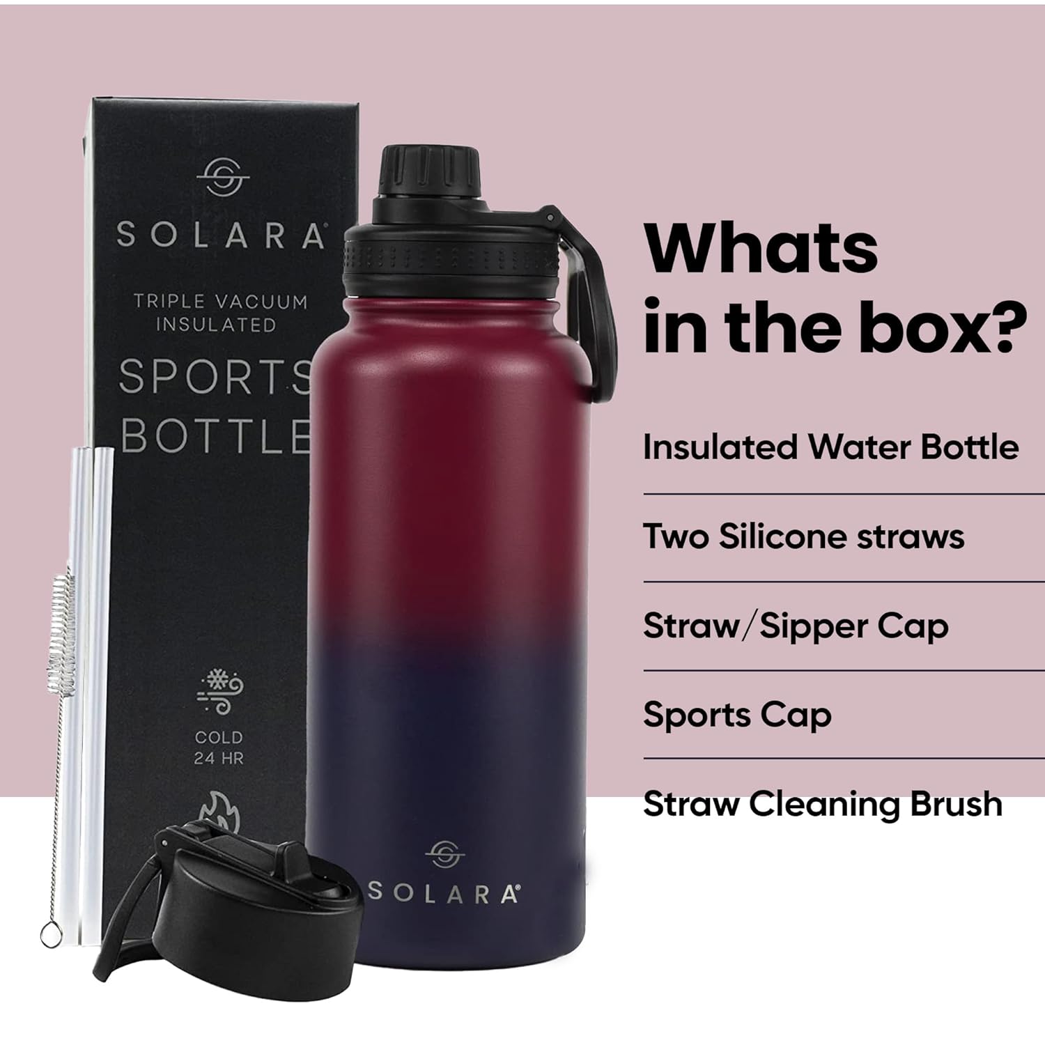 SOLARA Vacuum Insulated 1 Liter Dark Intentions Thermosteel Water Bottle