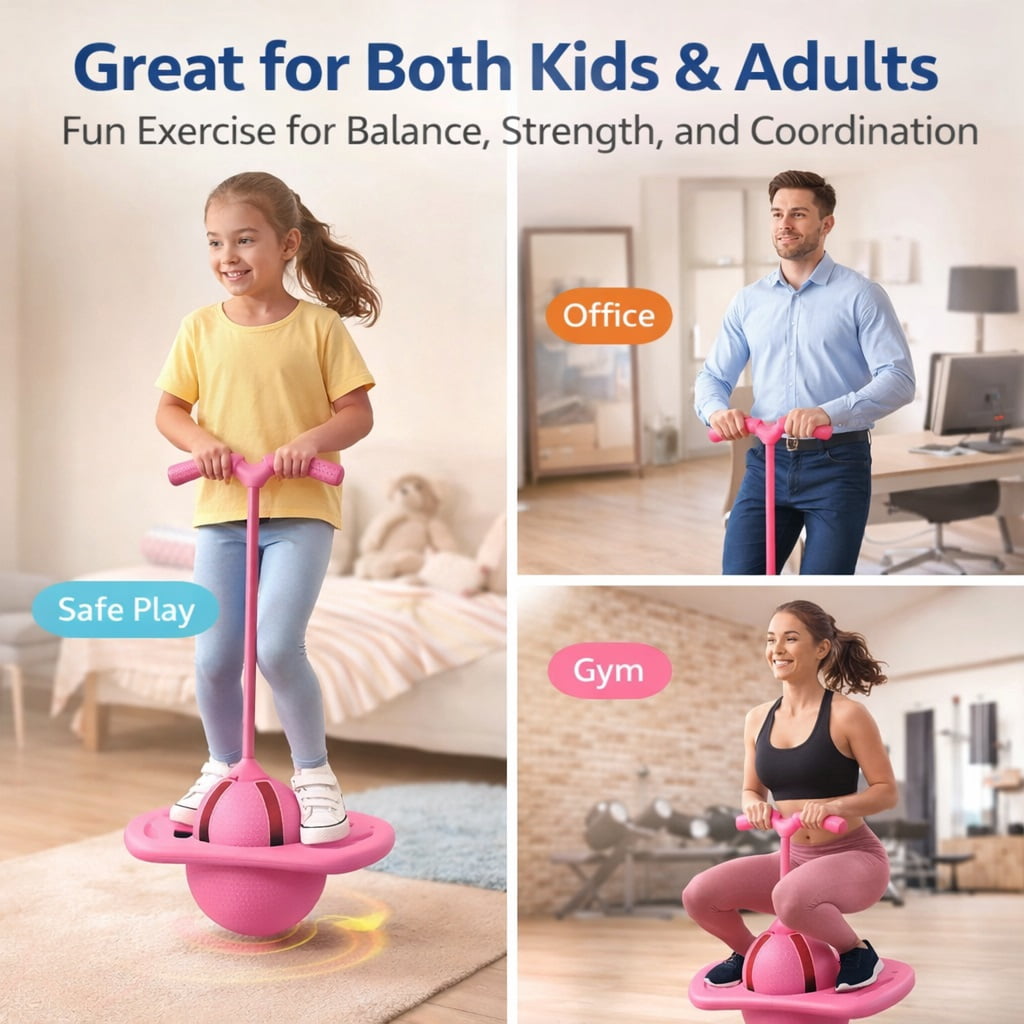 Balance Jumping Ball with Handle – 11.4 in High-Density Durable Ball, 15 in Non-Slip Pedal, 644 lbs Weight Capacity, Full-Body Fitness, Balance & Coordination, Home & Gym Workout.