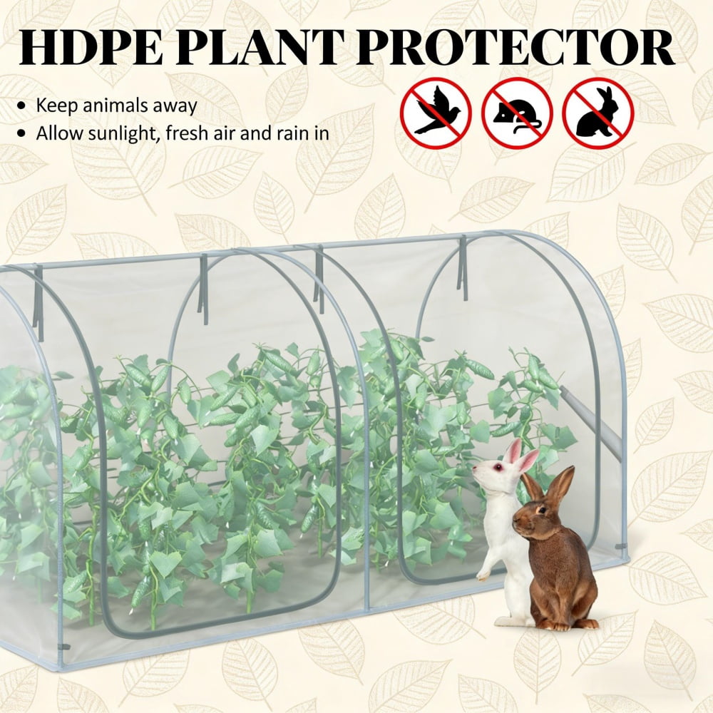 Crop Cage Plant Protector, HDPE Mesh & Steel Frame, Zippered Doors, Ground Stakes, Portable with Carry Bag for Vegetables Flowers Outdoor