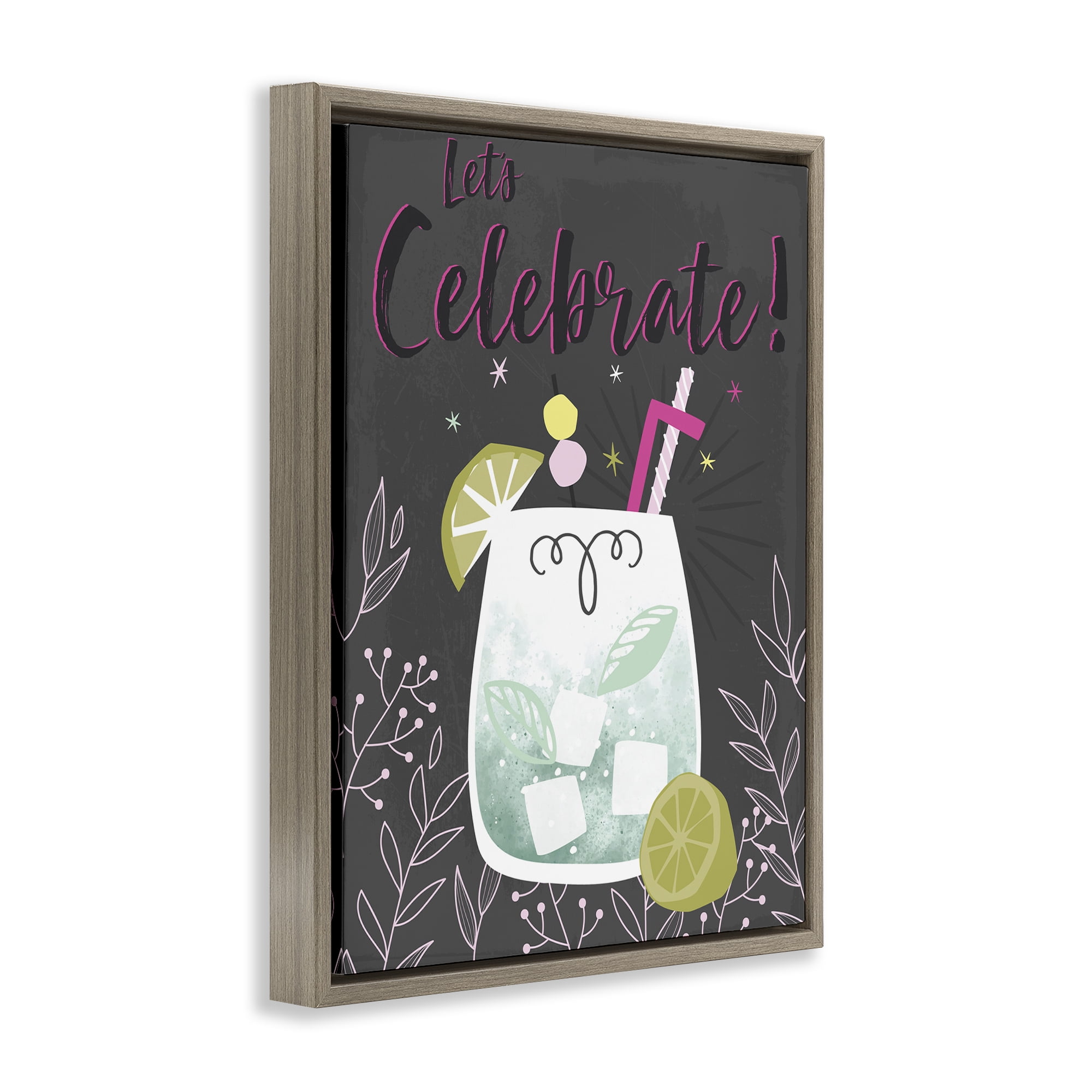 Stupell Industries Let's Celebrate Cocktail Food & Beverage Painting Brown Floater Framed Canvas Art Print Wall Art, 25 x 31