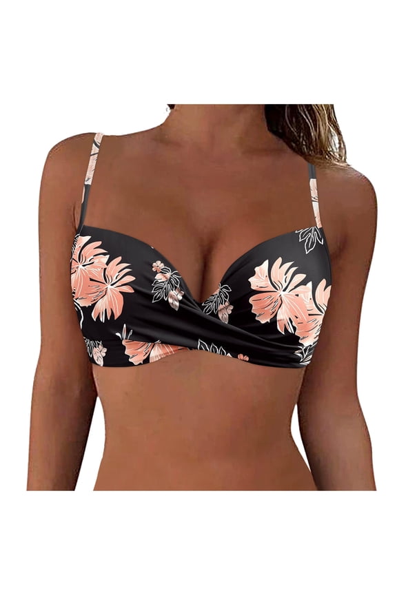 Women Underwire Bikini Top Only Push Up Swim Top Bra Swimsuit Tops Padded Bathing Suit Top(Khaki,L)