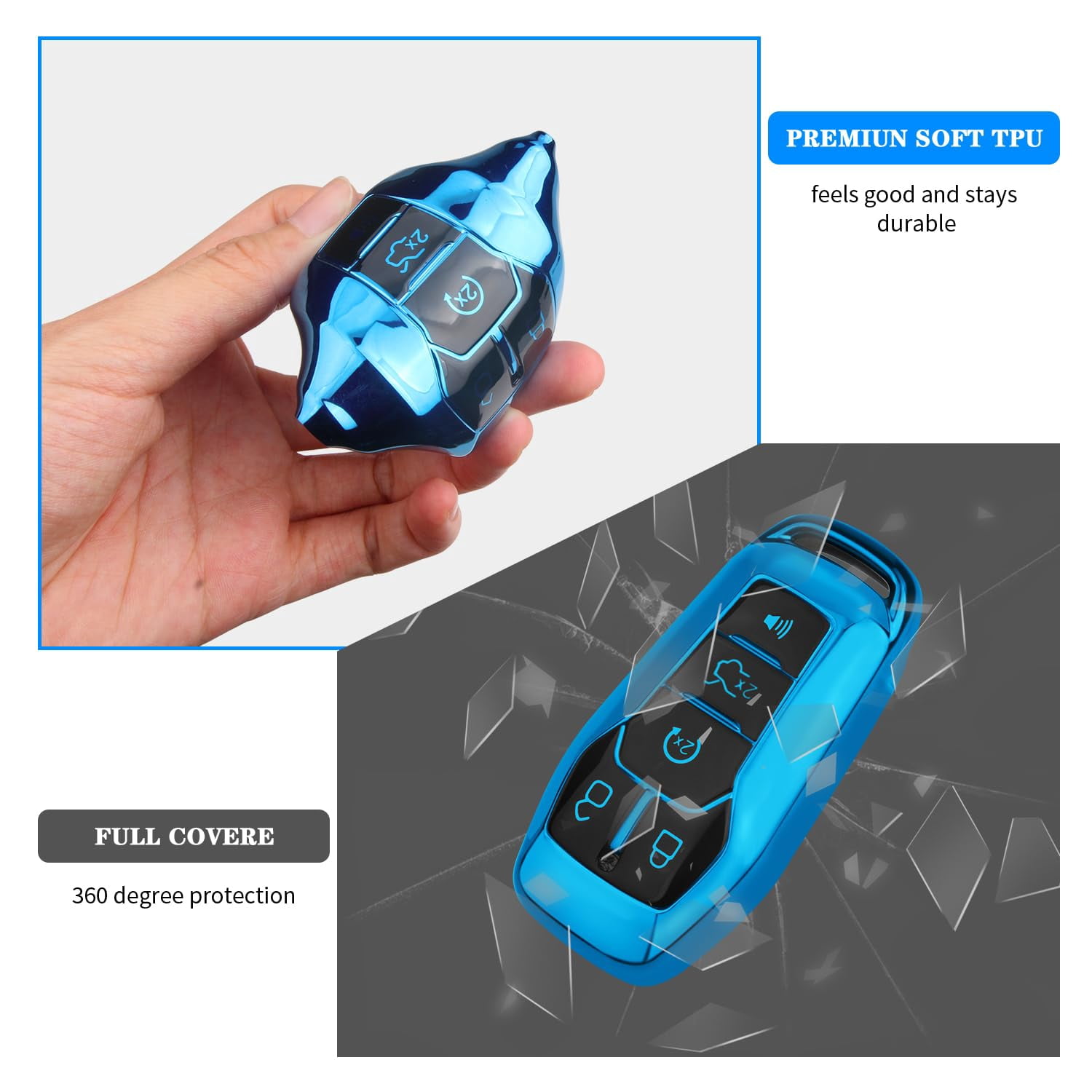 Durable TPU Key Fob Cover with Keychain for Ford Explorer F150 Lincoln MKC MKX MKZ Fusion Mustang Edge Remote Smart Key Shell Protector