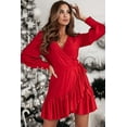 thumbnail image 5 of Ushdele Racing Red Elegance: Buttoned Bishop Sleeve V-Neck Mini, 5 of 8