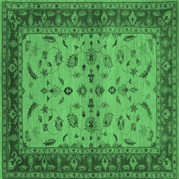 Ahgly Company Indoor Square Oriental Emerald Green Traditional Area Rugs, 4' Square