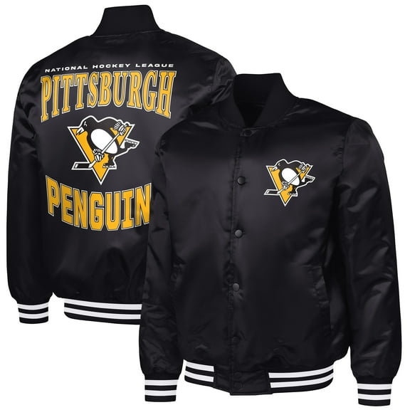 Men's G-III Sports by Carl Banks Black Pittsburgh Penguins Adaptive Bold Logo Satin Full-Snap Varsity Jacket