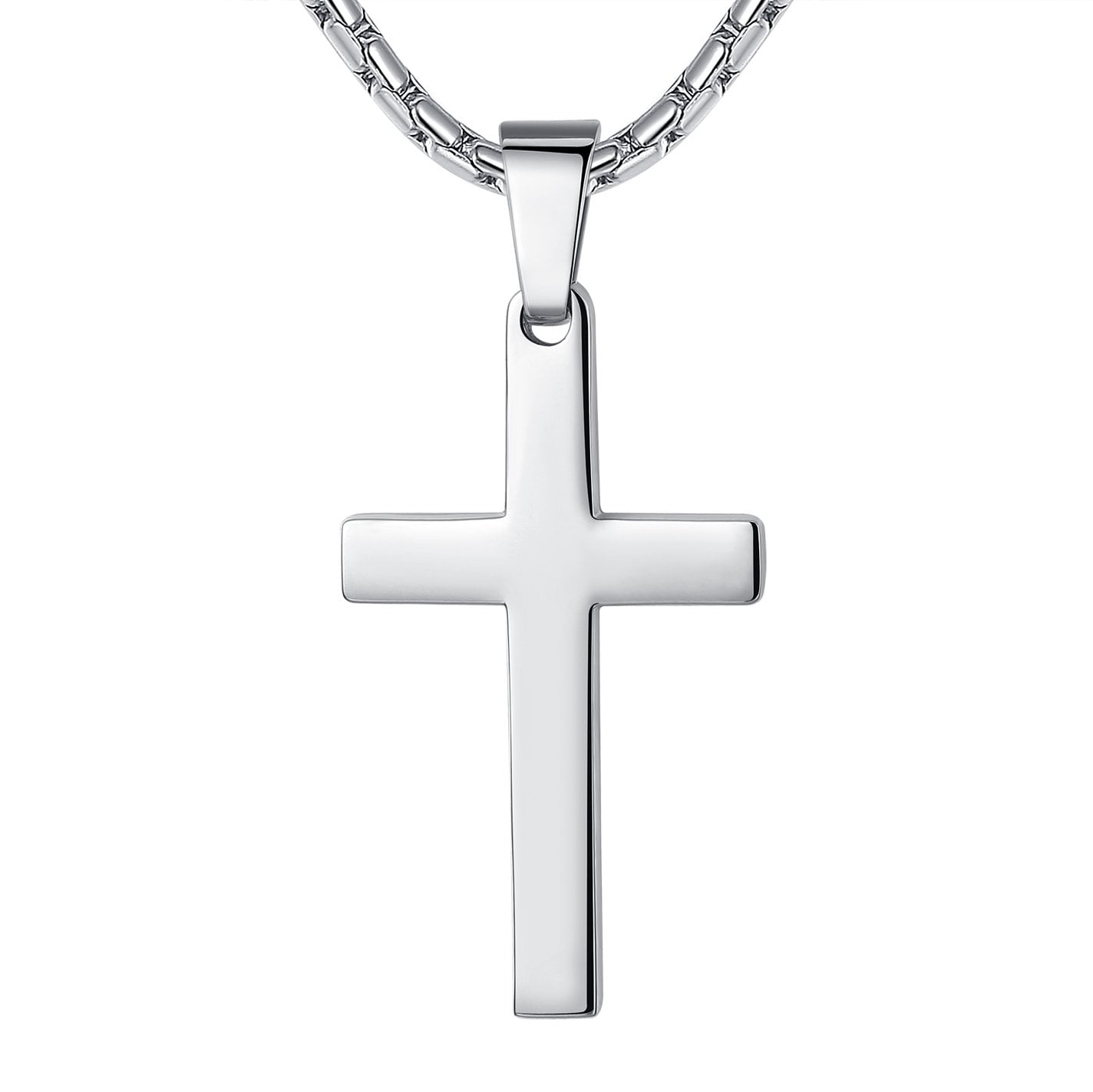 Men's Silver Stainless Steel Cross Pendant With Necklace Sp47 USA Seller 
