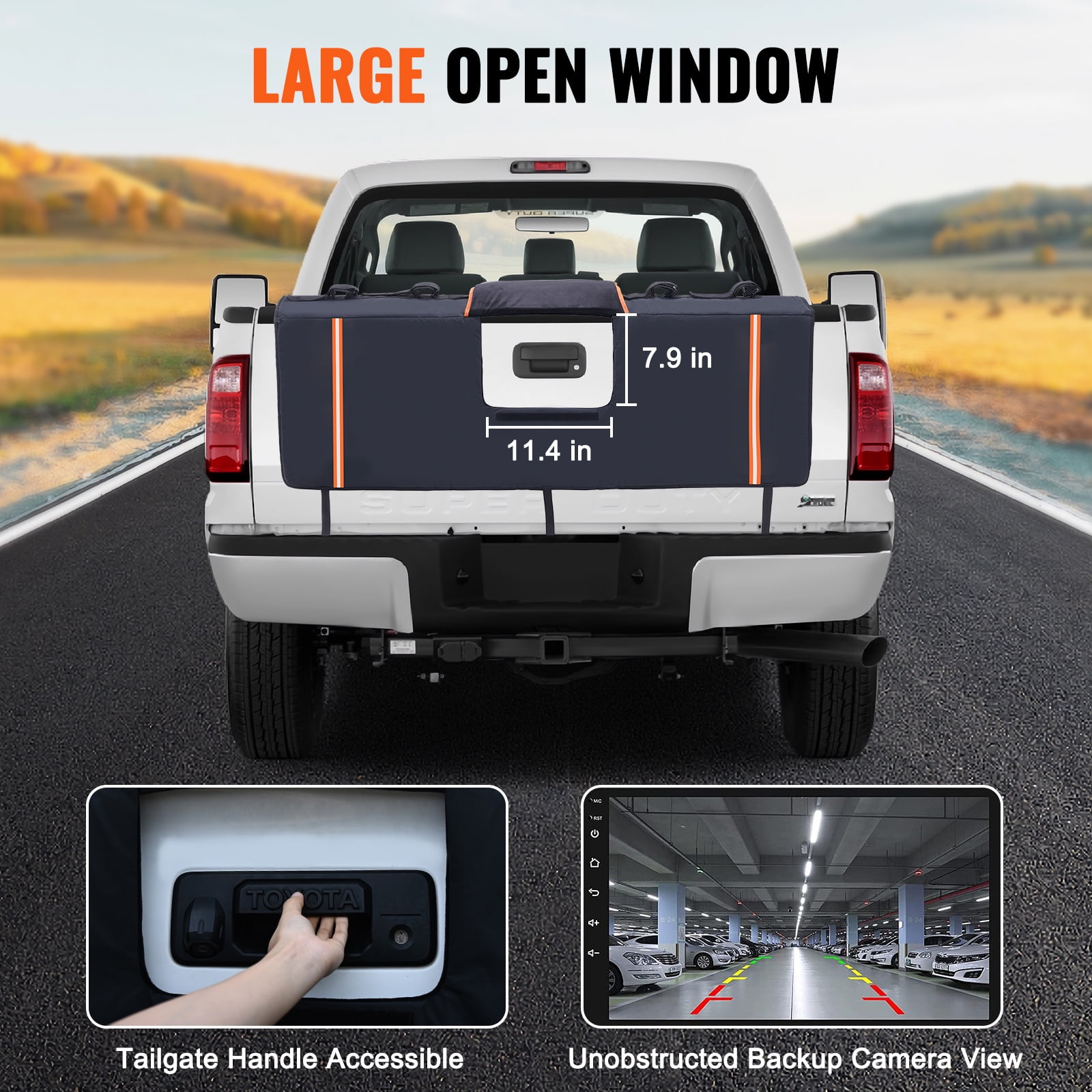 KFFKFF Tailgate Cycling Mat, 53" Pickup Rear Gate Cushion for Transporting 5 Bicycles, with Reflective Accents & Storage Compartments, Rear Gate Cover with Camera Slot for Mid-Size Truck