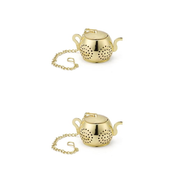Colador de té de acero inoxidable Bewildely Mini forma de tetera infusor de bolsita de té malla dorado 2piezas