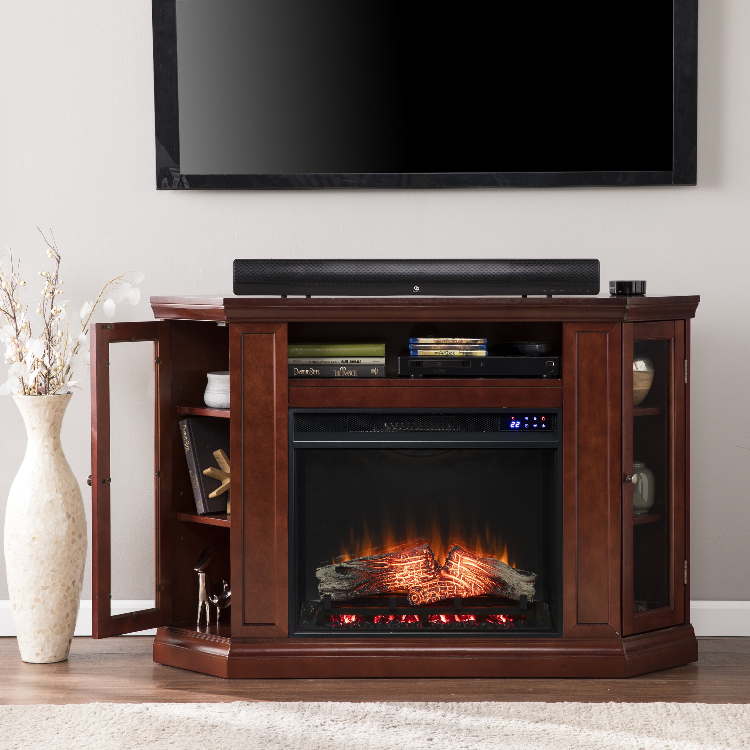 Klairmo Electric Corner Fireplace with Storage- Cherry - Walmart.com