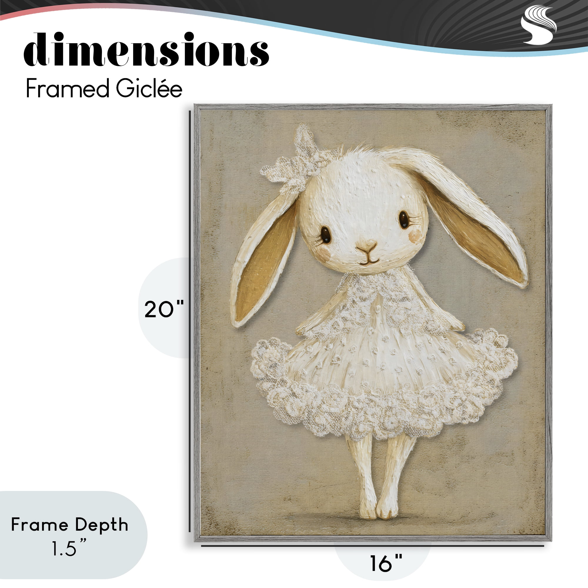 Stupell Industries Ballerina Bunny in Lace Dress Gray Framed Giclee Art, design by Ink Drop Loft