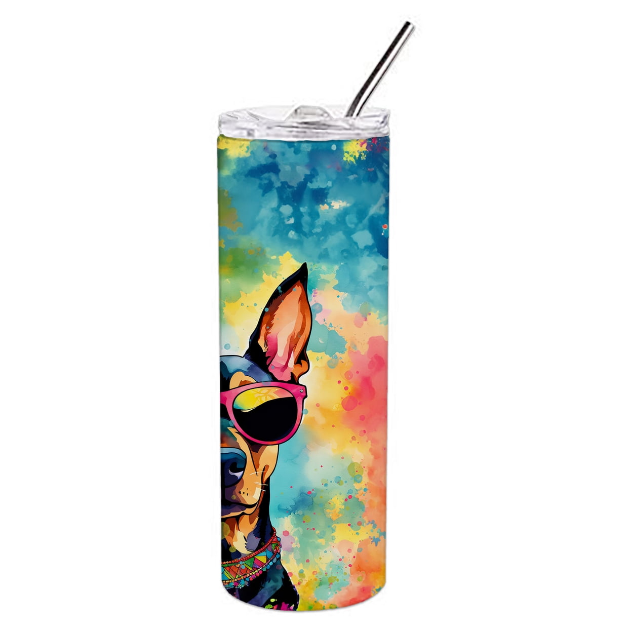 Doberman Pinscher Hippie Dawg Stainless Steel Skinny Tumbler 3 in x 8.25 in