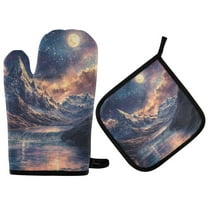 Yayeee Oven Mitts and Pot Holder Set of 2 Heat Resistant Kitchen Gloves Baking Hot Pad, Ethereal Mountain