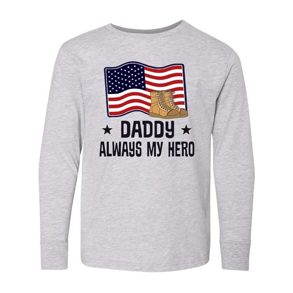 Inktastic Military Daddy Always my Hero Long Sleeve Youth T-Shirt