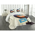 thumbnail image 3 of Ambesonne Indie Quilted Bedspread Set 3 Pcs, Gramophone Records Audio, Queen Size, Blue Orange Black, 3 of 5
