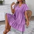 thumbnail image 4 of FAIWAD Summer Dresses for Women Short Sleeve V Neck Loose Ruffle Sundress Casual Flowy Mini Dress, 4 of 9