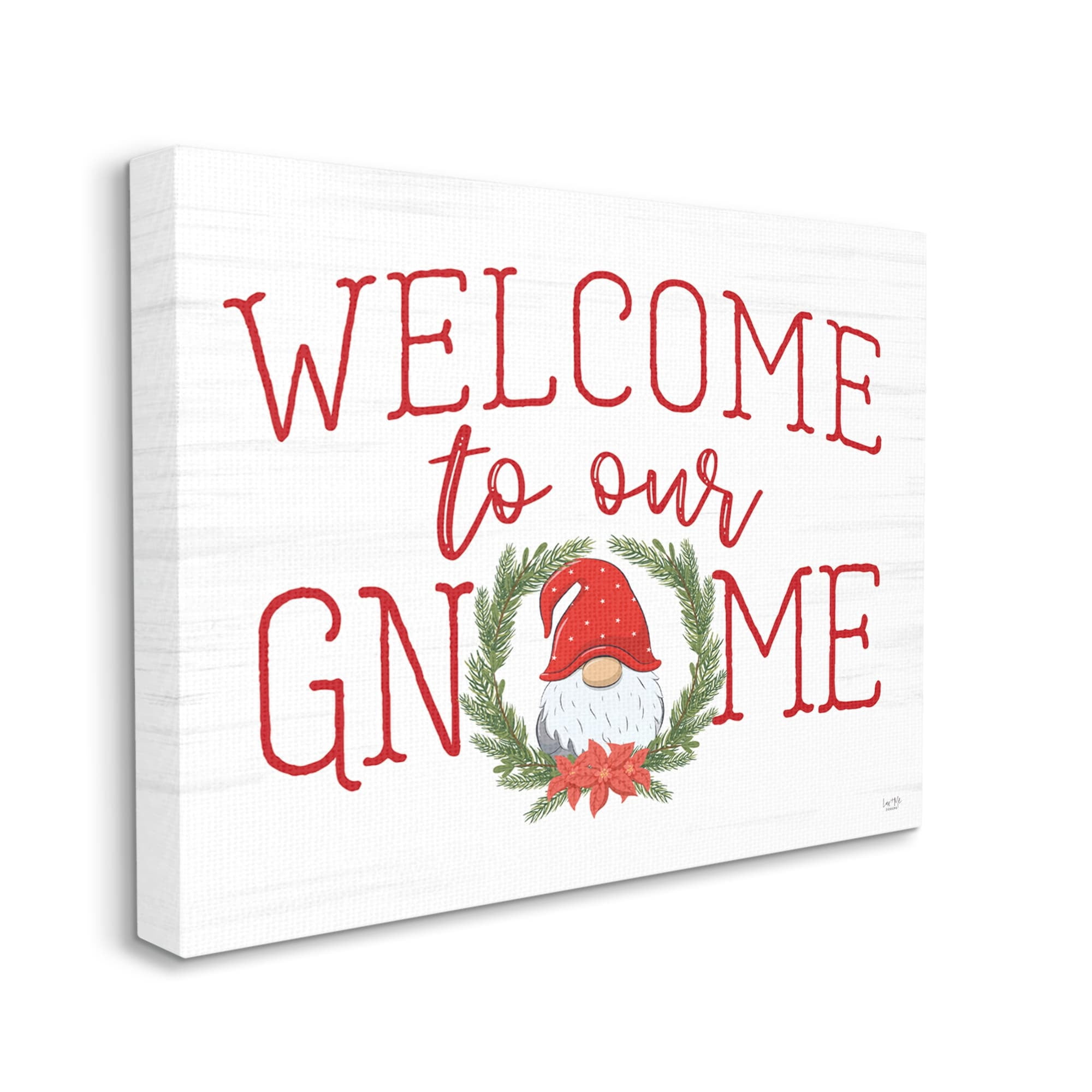 Gnome Welcome Sign Cottage Laurel Grainy Pattern Holiday Graphic Art Gallery-Wrapped Canvas Print Wall Art