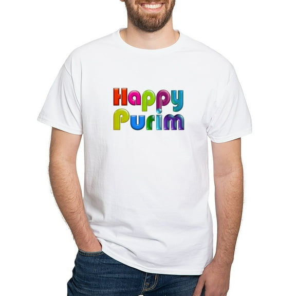 CafePress - Happy Purim T Shirt - Men's White Classic Cotton T-Shirts