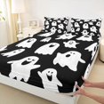 thumbnail image 4 of Manfei Western Halloween Themed Bed Sheets,Spooky Ghost Full Size Sheets,Black,4-Piece,1 Flat Sheet, 1 Fitted Sheet and 2 Pillowcases, 4 of 6