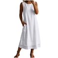 thumbnail image 3 of Summer Dresses for Women 2026,Round Neck Sleeveless Loose Straight Double Layer Hem Casual Midi Dress with Side Pockets for Loungewear Vacation Daily Wear, 3 of 6