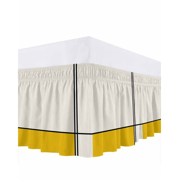 Abstract Gemoetric Bed Skirt King Size 18 Inch Drop, Art Yellow Color Block Wrap Around Dust Ruffle Bedskirts, Wrinkle & Fade Resistant Easy Fit Bedskirt with Adjustable Elastic