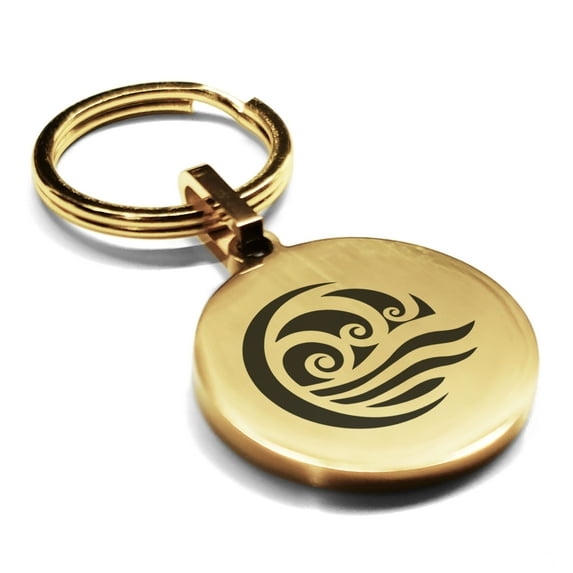 Stainless Steel Water Element Round Medallion Keychain Circle Ring